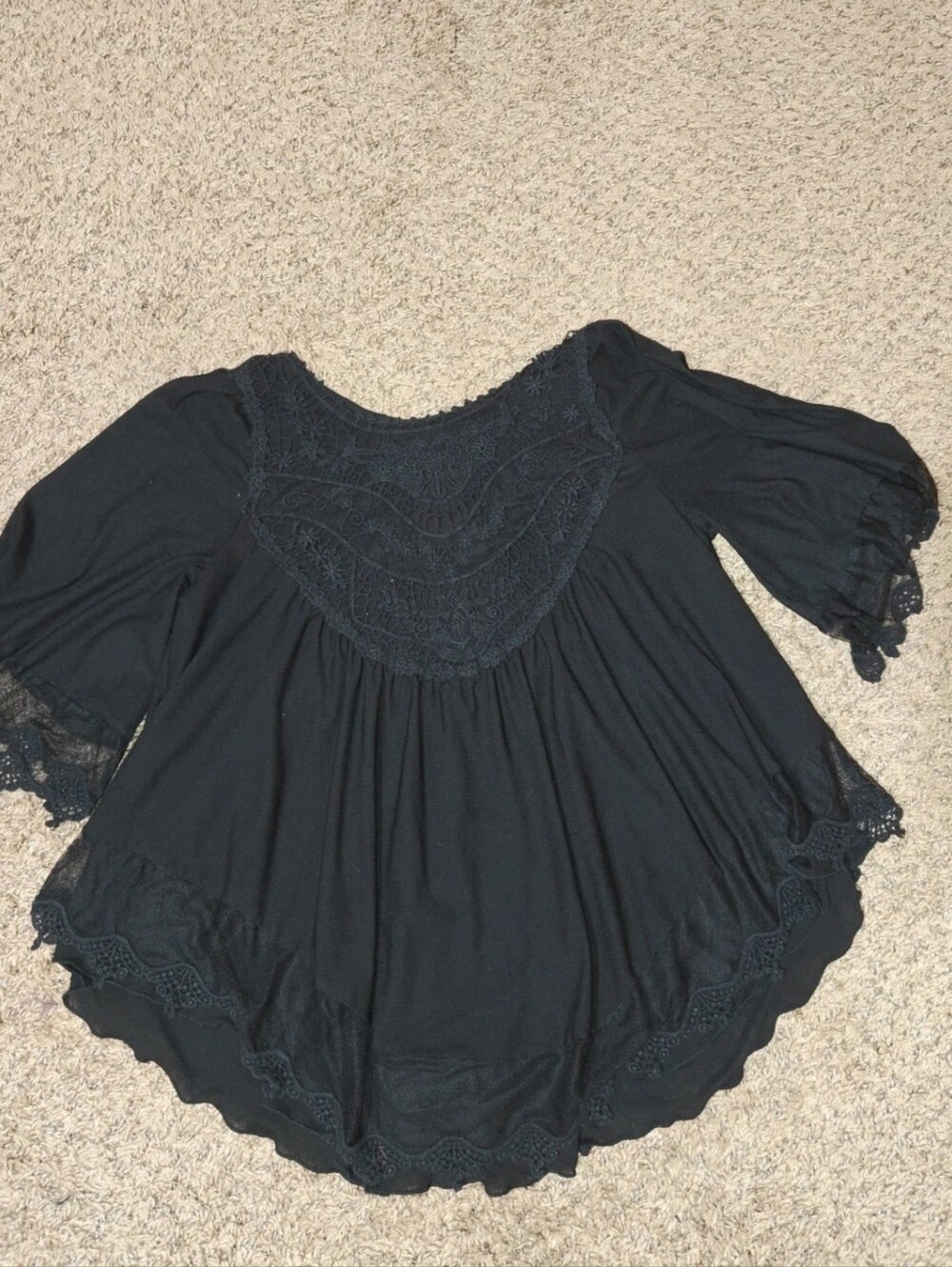 Women's Black Lace Yoke Flow Tunic